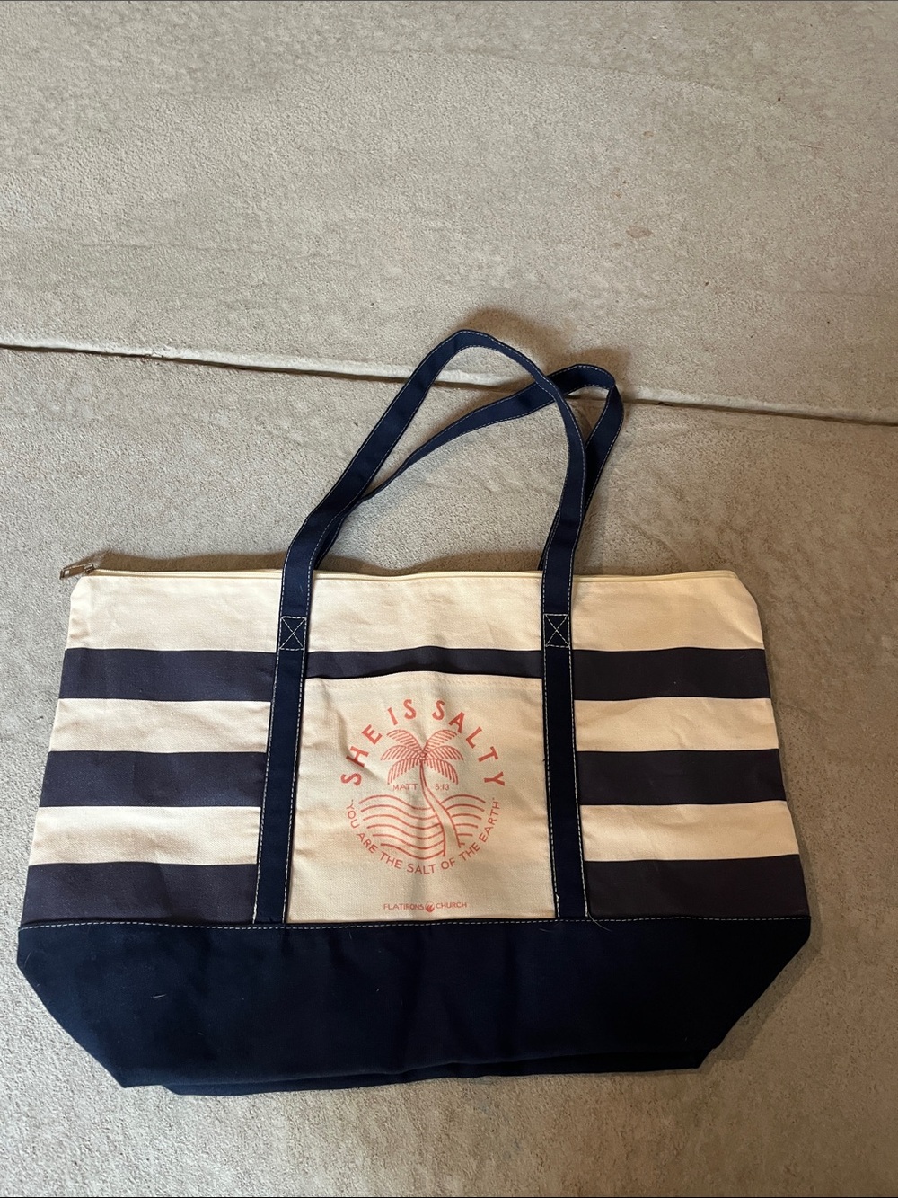 Striped Canvas Tote Bag - Navy and Cream